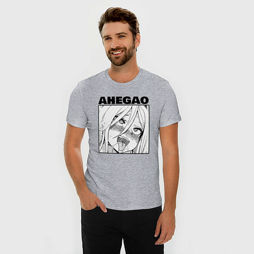 Мужская slim-футболка Рисунок ахегао / Меланж – фото 3