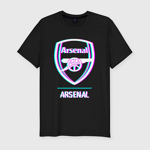 Мужская slim-футболка Arsenal FC в стиле glitch / Черный – фото 1