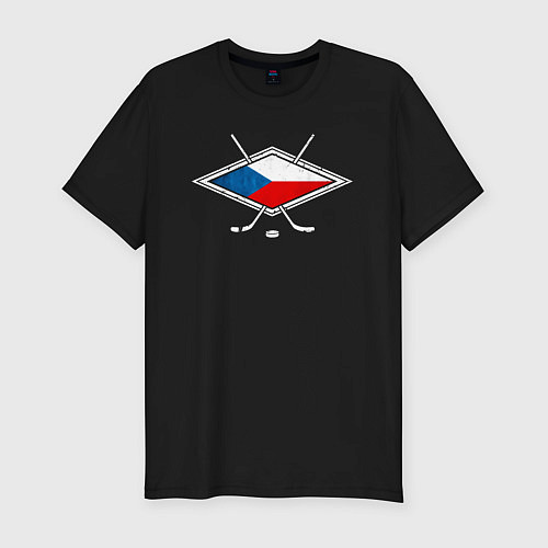 Мужская slim-футболка Флаг Чехии хоккей / Черный – фото 1