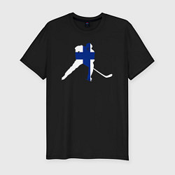 Мужская slim-футболка Хоккеист с флагом Финляндии