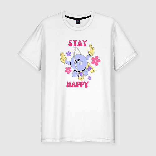 Мужская slim-футболка Stay happy, планета с ромашками / Белый – фото 1