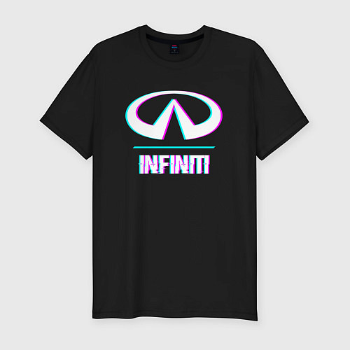 Мужская slim-футболка Значок Infiniti в стиле glitch / Черный – фото 1