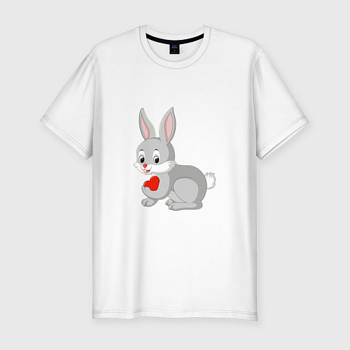 Мужская slim-футболка Кролик и сердечко / Белый – фото 1