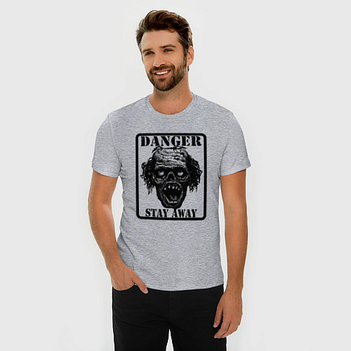 Мужская slim-футболка Опасно зомби / Меланж – фото 3