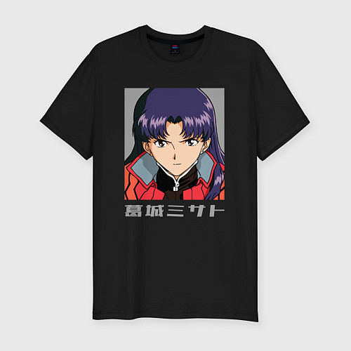 Мужская slim-футболка Мисато сердится / Черный – фото 1