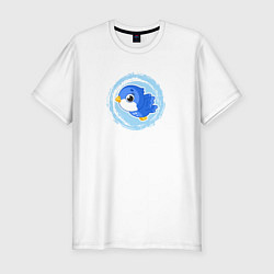 Мужская slim-футболка Мультяшная голубая птичка
