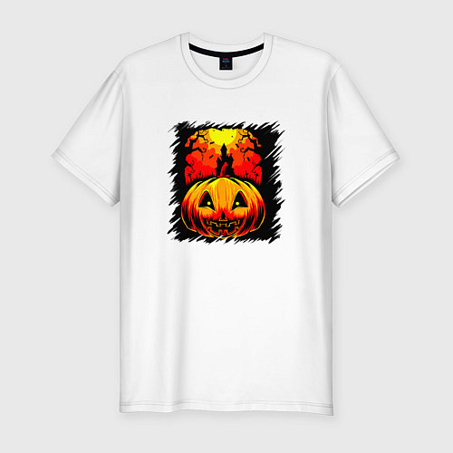 Мужская slim-футболка Жуткая тыква на Хэллоуин / Белый – фото 1