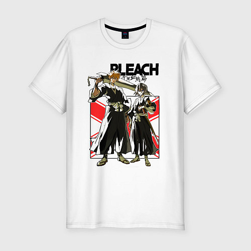 Мужская slim-футболка Ичиго и Рукия - Блич / Белый – фото 1