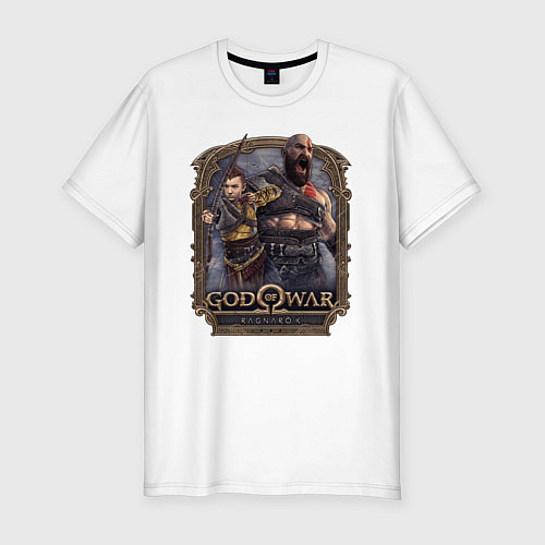 Мужская slim-футболка Атрей и Кратос GoW Ragnarok / Белый – фото 1