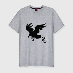 Мужская slim-футболка Ворон с иероглифом