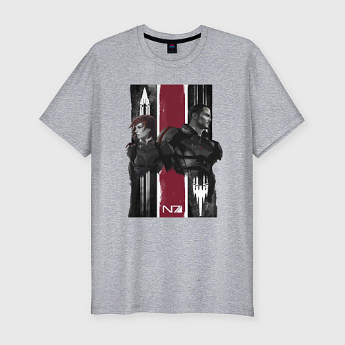 Мужская slim-футболка Mass Effect N7 - Shepard / Меланж – фото 1