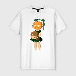 Мужская slim-футболка Девочка с головой тыквы