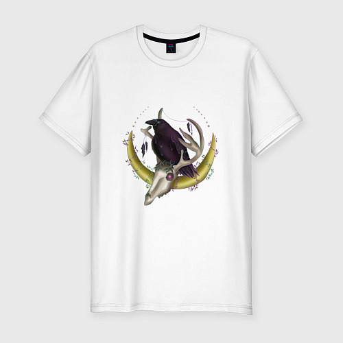 Мужская slim-футболка Ворон-посланник мира духов / Белый – фото 1