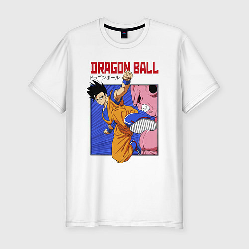 Мужская slim-футболка Dragon Ball - Сон Гоку - Удар / Белый – фото 1