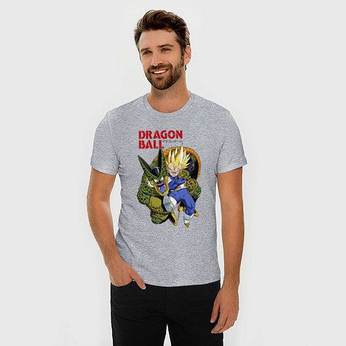 Мужская slim-футболка Dragon Ball Z - Cell vs Vegeta / Меланж – фото 3