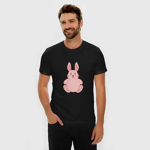 Мужская slim-футболка Розовый зайчонок / Черный – фото 3