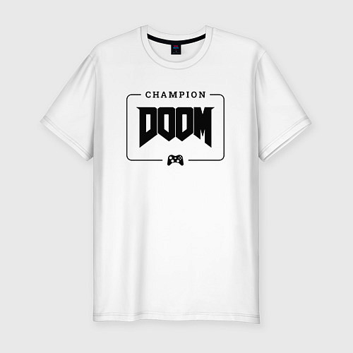 Мужская slim-футболка Doom gaming champion: рамка с лого и джойстиком / Белый – фото 1