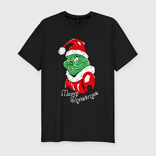 Мужская slim-футболка Merry Christmas, Santa Claus Grinch / Черный – фото 1