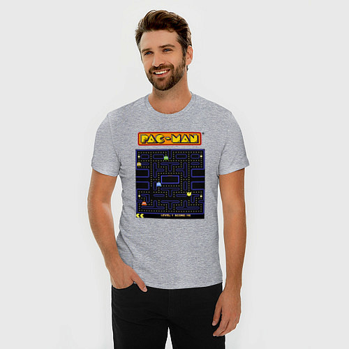 Мужская slim-футболка Pac-Man на ZX-Spectrum / Меланж – фото 3