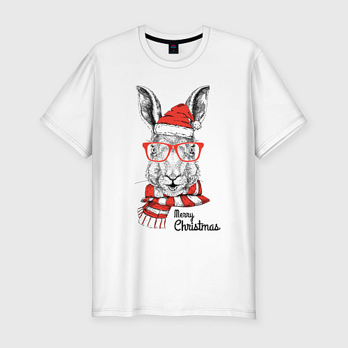 Мужская slim-футболка Santa Rabbit - Merry Christmas! / Белый – фото 1