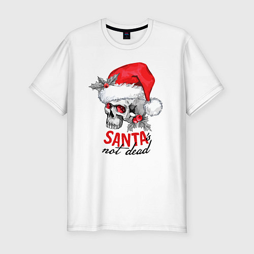 Мужская slim-футболка Santa is not dead, skull in red hat, holly / Белый – фото 1