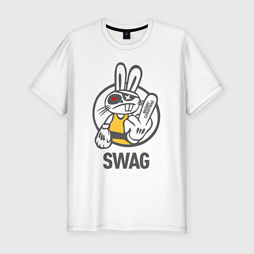 Мужская slim-футболка SWAG Bad rabbit - Merry Christmas! / Белый – фото 1
