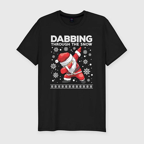 Мужская slim-футболка Dabbing Santa, through the snow / Черный – фото 1