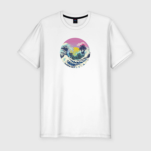 Мужская slim-футболка Большая волна и пальмы / Белый – фото 1