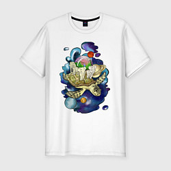Мужская slim-футболка Плоская земля - мир на черепахе