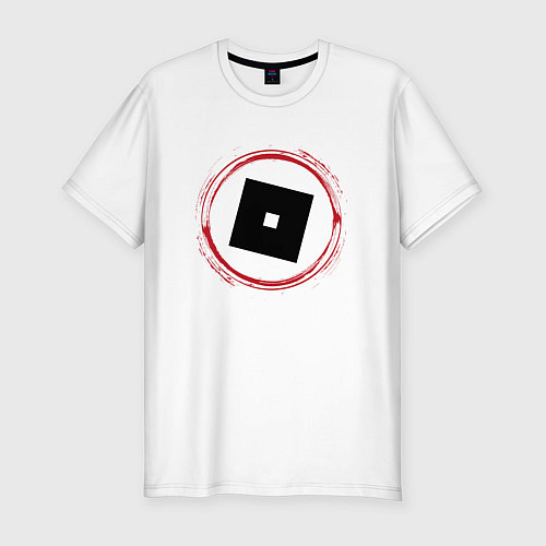 Мужская slim-футболка Символ Roblox и красная краска вокруг / Белый – фото 1