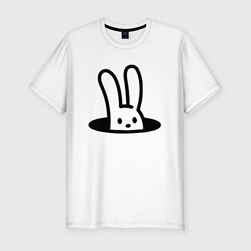 Мужская slim-футболка Зайчишка выглядывает из люка / Белый – фото 1