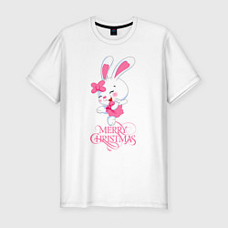 Мужская slim-футболка Cute bunny, merry Christmas