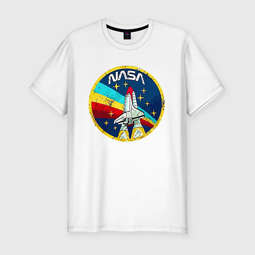 Мужская slim-футболка NASA - emblem - USA / Белый – фото 1