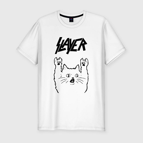 Мужская slim-футболка Slayer - rock cat / Белый – фото 1