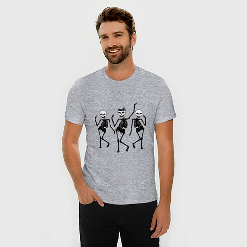 Мужская slim-футболка Танцующие скелетики / Меланж – фото 3