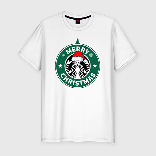Мужская slim-футболка Счастливого Рождества Starbucks / Белый – фото 1