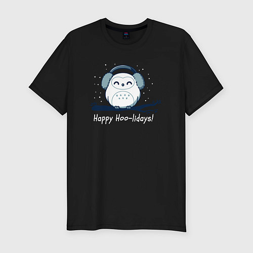 Мужская slim-футболка Happy Hoo-lidays! / Черный – фото 1