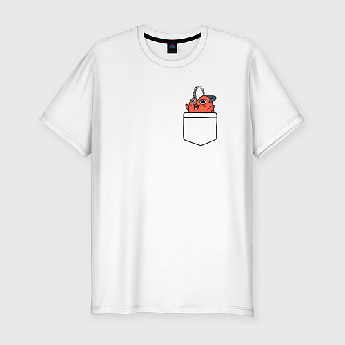 Мужская slim-футболка Пачита в кармашке - Человек бензопила / Белый – фото 1