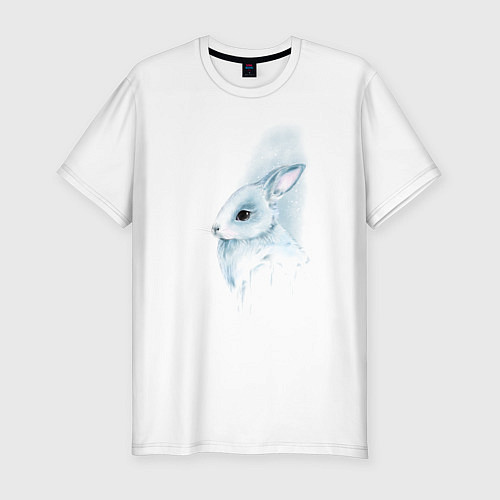 Мужская slim-футболка Акварельный кролик с потёками краски / Белый – фото 1