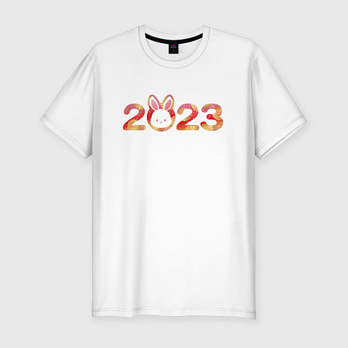 Мужская slim-футболка 2023 - Год кролика / Белый – фото 1