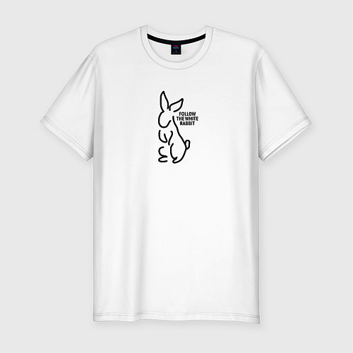 Мужская slim-футболка Следуй за кроликом белым / Белый – фото 1