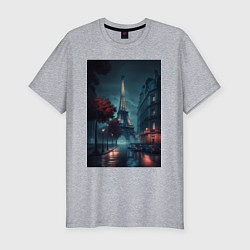 Мужская slim-футболка Нейросеть - Ночной Париж