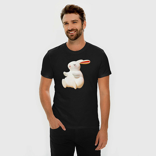 Мужская slim-футболка Объемный белый заяц / Черный – фото 3
