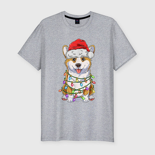 Мужская slim-футболка Новогодний корги / Меланж – фото 1