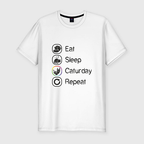 Мужская slim-футболка Eat Sleep Caturday / Белый – фото 1
