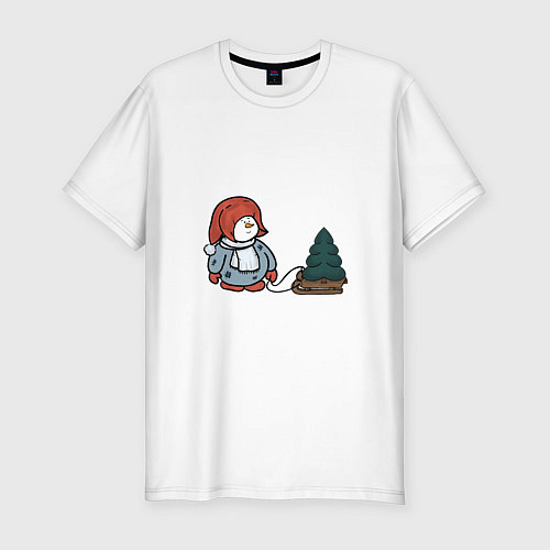 Мужская slim-футболка Снеговик с елкой / Белый – фото 1