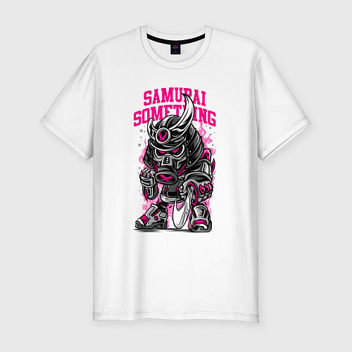 Мужская slim-футболка Самурай с мечом в противогазе / Белый – фото 1