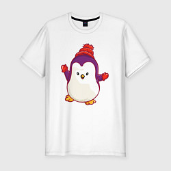 Мужская slim-футболка Пингвин в шапке