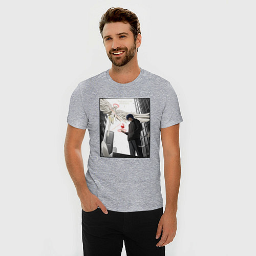 Мужская slim-футболка Нассе и Мирай Какэхаси - Платиновый предел / Меланж – фото 3