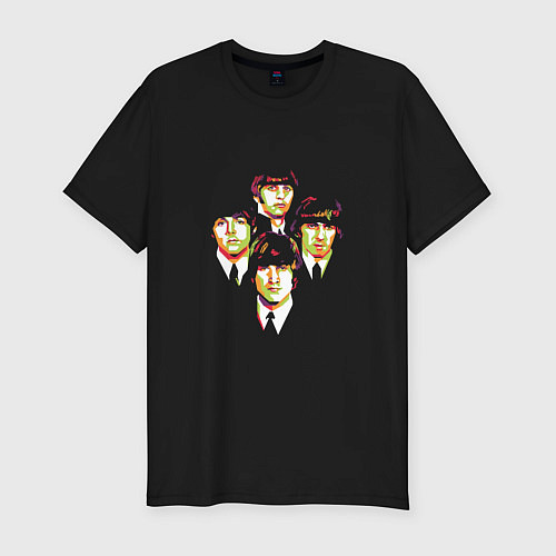 Мужская slim-футболка The Beatles group / Черный – фото 1